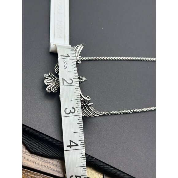 Vintage Style Flying Eagle Pendant Necklace Box Chain Antique Silver Finish - Picture 8 of 9